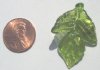 1 35x25mm Green with Silver Foil Lampwork Twisted Leaf Pendant